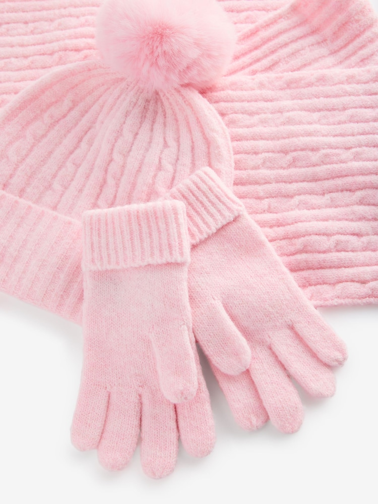 Pink Cable Cable Hat, Gloves and Scarf Set (3-16yrs) - Image 5 of 5