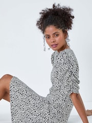 Dusk Black Ditsy Floral Ruched Puff Sleeve Dress - Image 1 of 5