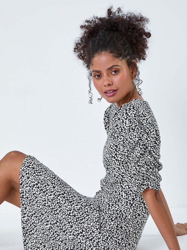 Dusk Black Ditsy Floral Ruched Puff Sleeve Dress - Image 1 of 5