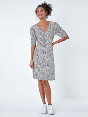 Dusk Black Ditsy Floral Ruched Puff Sleeve Dress - Image 2 of 5