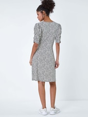 Dusk Black Ditsy Floral Ruched Puff Sleeve Dress - Image 3 of 5