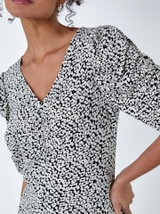 Dusk Black Ditsy Floral Ruched Puff Sleeve Dress - Image 5 of 5