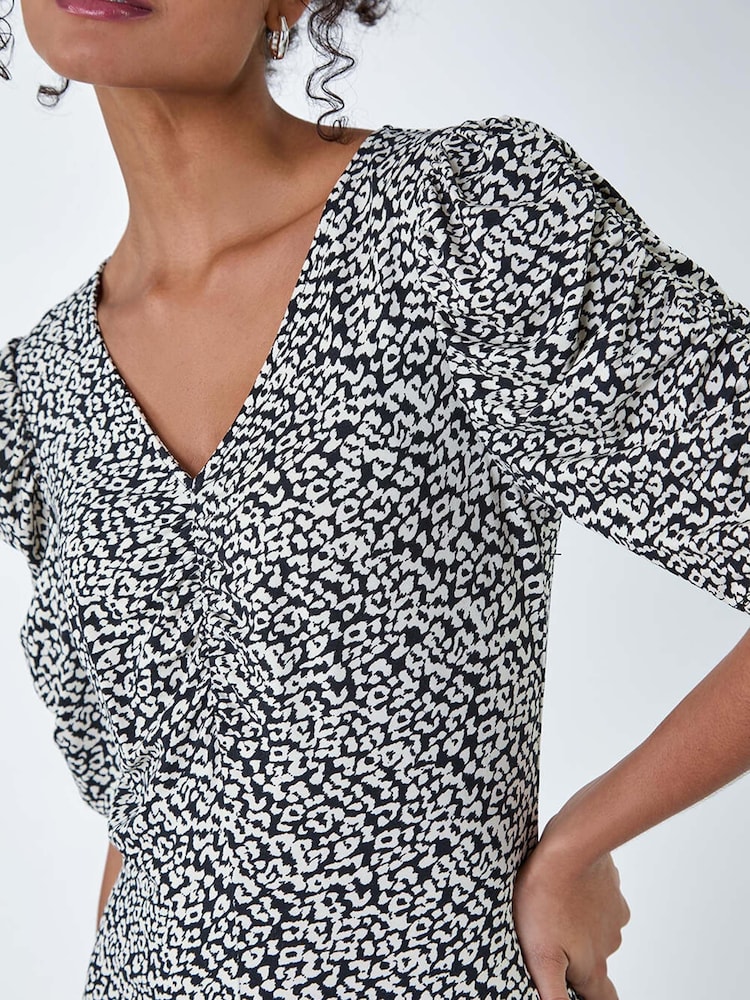 Dusk Black Ditsy Floral Ruched Puff Sleeve Dress - Image 5 of 5
