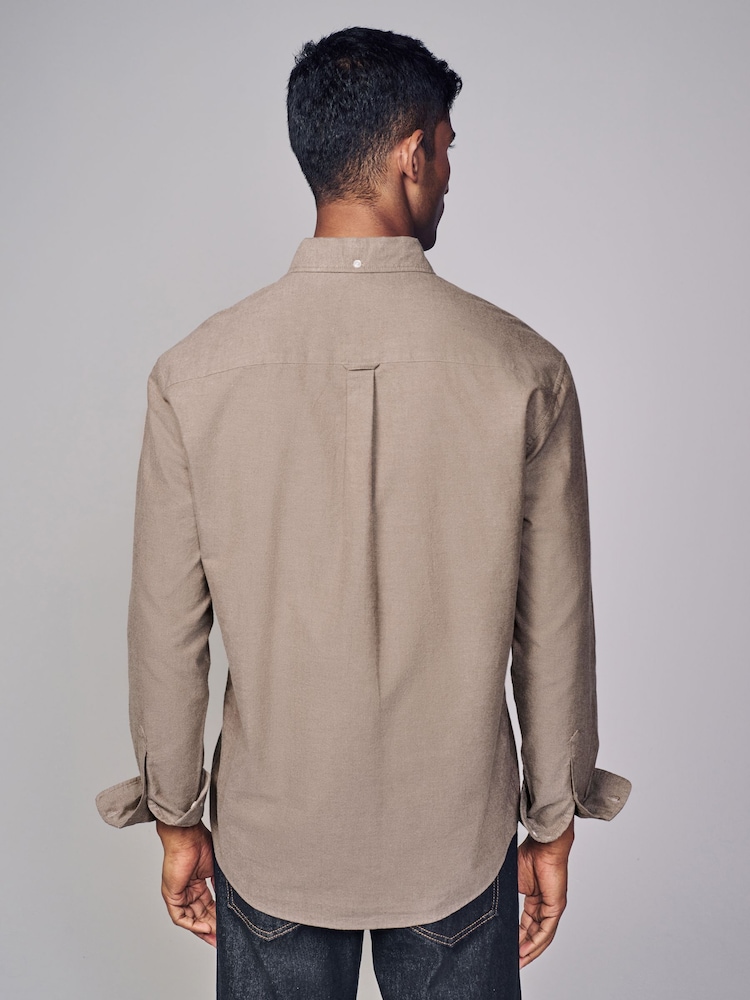Stone Natural Brushed 100% Cotton Oxford Long Sleeve Shirt - Image 2 of 7