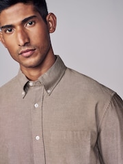 Stone Natural Brushed 100% Cotton Oxford Long Sleeve Shirt - Image 3 of 7