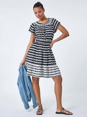 Roman Black Zig Zag Border Print Shirred Dress - Image 2 of 5