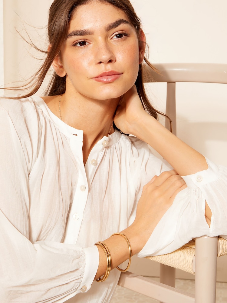 Friends Like These White Premium Cotton Button Up V Neck Blouse - Image 2 of 4 Friends Like These White Premium Cotton Button Up V Neck Blouse - Image 2 of 4