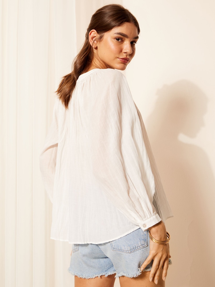Friends Like These White Premium Cotton Button Up V Neck Blouse - Image 4 of 4 Friends Like These White Premium Cotton Button Up V Neck Blouse - Image 4 of 4