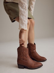 Tan Brown Western Cowboy Ankle Boots - Image 1 of 10