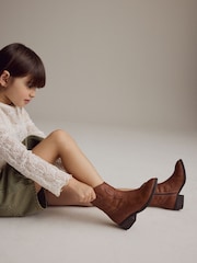 Tan Brown Western Cowboy Ankle Boots - Image 3 of 10