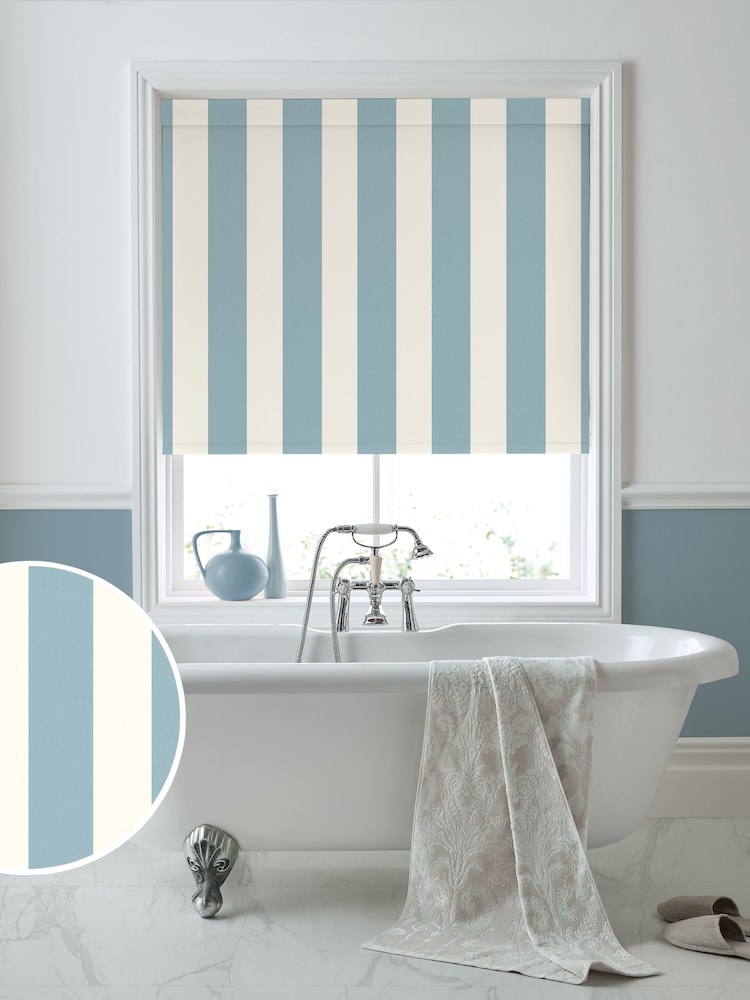 Laura Ashley Seaspray Blue Lille Stripe Made to Measure Roller Blind - Image 1 of 6