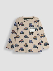 Traktoren-Print und Streifen, Stone - JoJo Maman Bébé Long Sleeve 2-Pack Tops - Bild 2 von 5