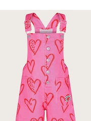 Monsoon Pink Heart Print Denim Dungarees - Image 1 of 3
