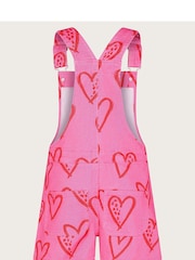 Monsoon Pink Heart Print Denim Dungarees - Image 2 of 3