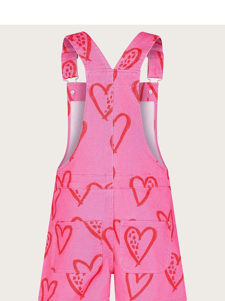 Monsoon Pink Heart Print Denim Dungarees - Image 2 of 3