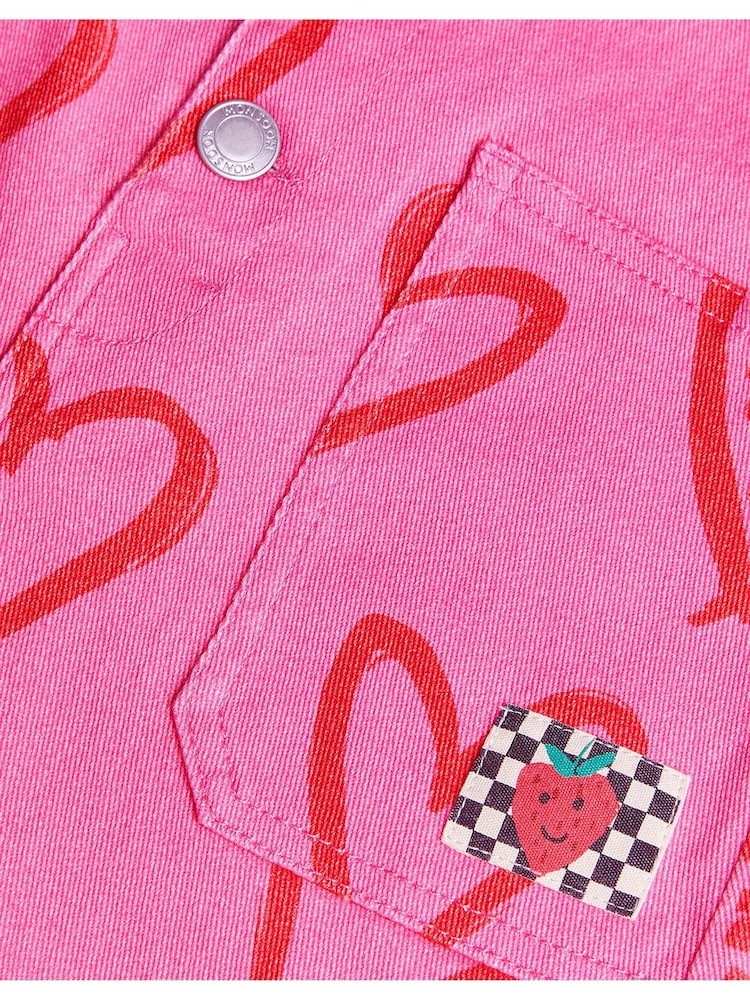 Monsoon Pink Heart Print Denim Dungarees - Image 3 of 3