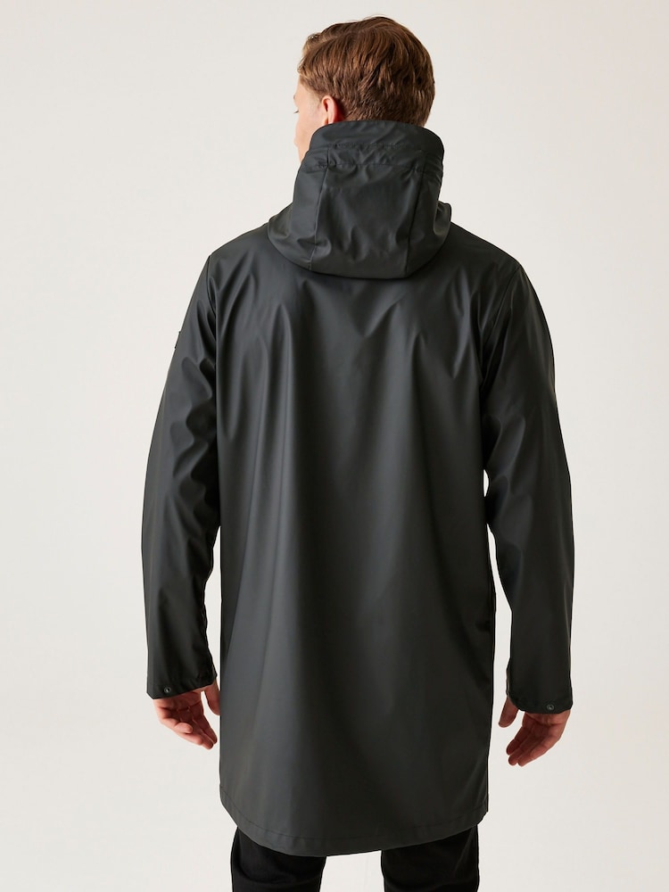 Regatta Black Trustan Longline PU Rain Jacket - Image 2 of 8 Regatta Black Trustan Longline PU Rain Jacket - Image 2 of 8