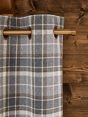 Grey Woven Check Eyelet Lined Curtains - Image 1 of 3