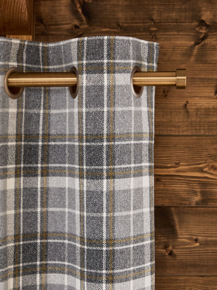 Grey Woven Check Eyelet Lined Curtains - Image 1 of 3