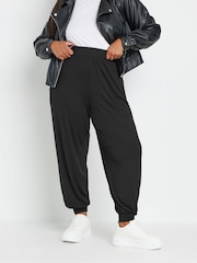 Yours Curve Black Full Length Jersey Cuffed Harem Joggers - Image 1 of 6