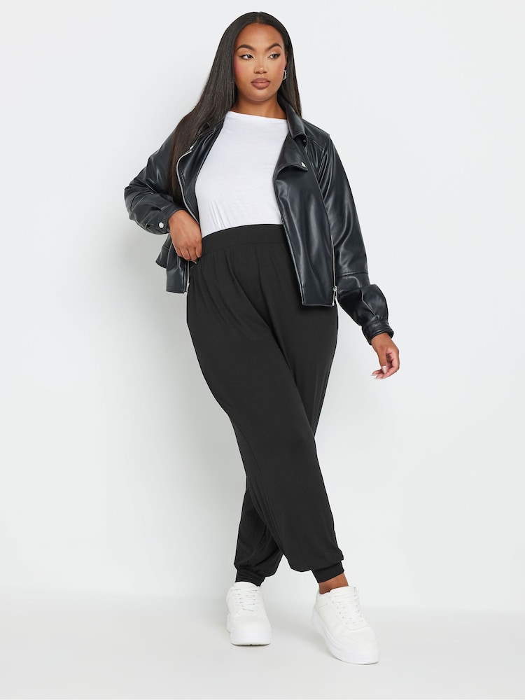Yours Curve Black Full Length Jersey Cuffed Harem Joggers - Image 2 of 6