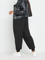 Yours Curve Black Full Length Jersey Cuffed Harem Joggers - Image 3 of 6