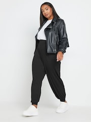 Yours Curve Black Full Length Jersey Cuffed Harem Joggers - Image 4 of 6