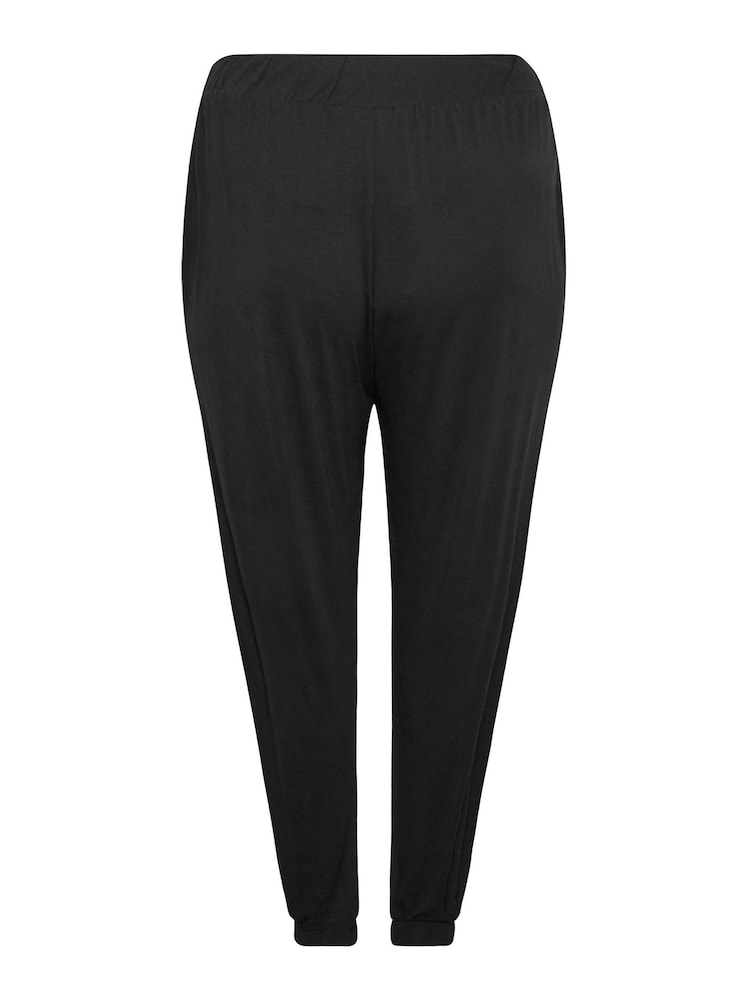 Yours Curve Black Full Length Jersey Cuffed Harem Joggers - Image 6 of 6