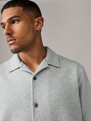 Grey Cuban Collar Textured Jersey Short Sleeve 100% Cotton Shirt - Image 1 of 7