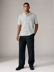 Grey Cuban Collar Textured Jersey Short Sleeve 100% Cotton Shirt - Image 2 of 7