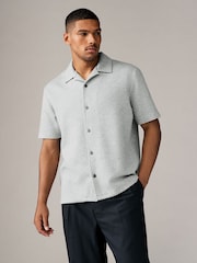 Grey Cuban Collar Textured Jersey Short Sleeve 100% Cotton Shirt - Image 3 of 7