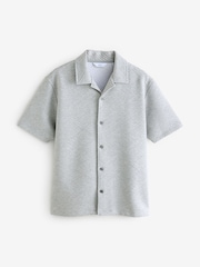 Grey Cuban Collar Textured Jersey Short Sleeve 100% Cotton Shirt - Image 5 of 7