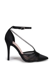 Linzi Black Gretchen Satin & Mesh Court Heels With Diamante Wrap Over Front Strap - Image 2 of 4