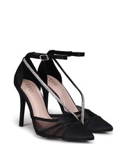 Linzi Black Gretchen Satin & Mesh Court Heels With Diamante Wrap Over Front Strap - Image 3 of 4