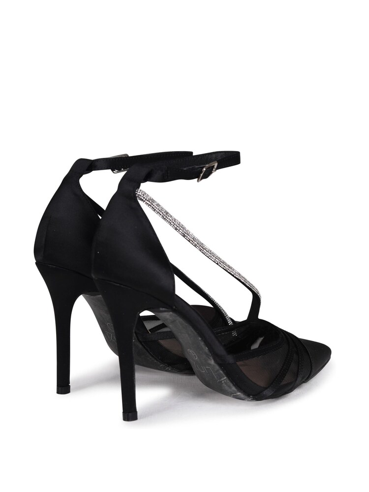 Linzi Black Gretchen Satin & Mesh Court Heels With Diamante Wrap Over Front Strap - Image 4 of 4