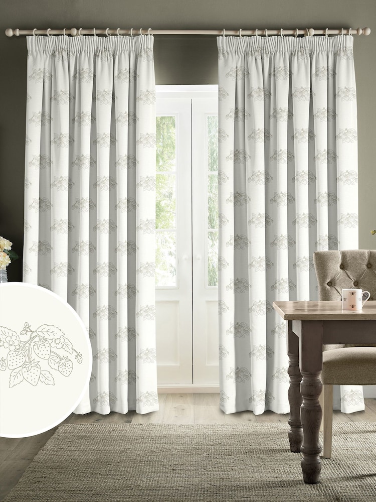 Sophie Allport Sage Green Vector Strawberry Made to Measure Curtains - Image 1 of 9