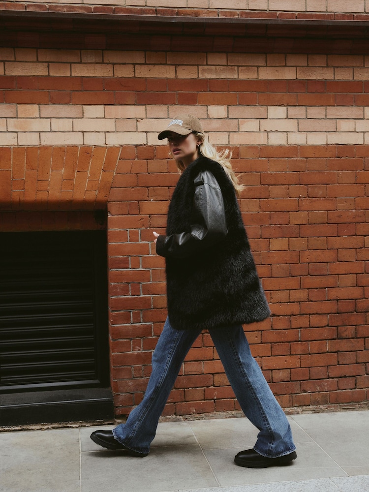 Black Longline Faux Fur Gilet - Image 1 of 8