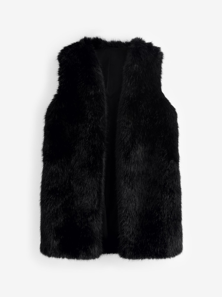 Black Longline Faux Fur Gilet - Image 6 of 8