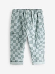 Blue Checkerboard Side Pocket 100% Cotton Pull On Trousers (3mths-7yrs) - Image 2 of 8