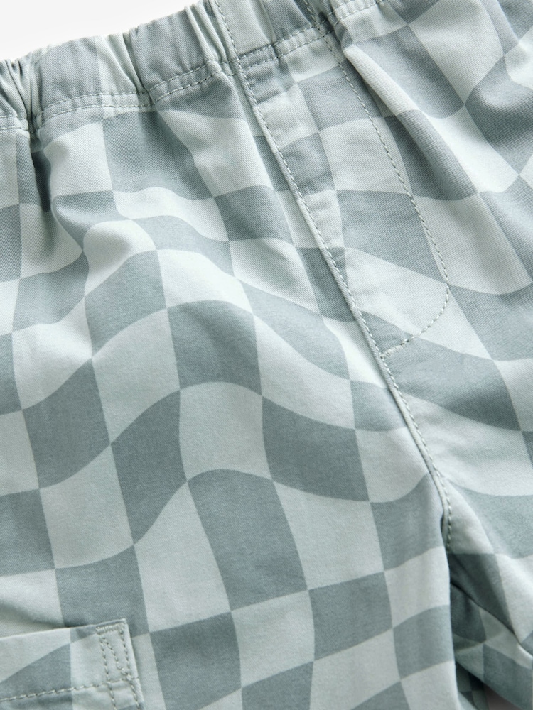 Blue Checkerboard Side Pocket 100% Cotton Pull On Trousers (3mths-7yrs) - Image 4 of 8