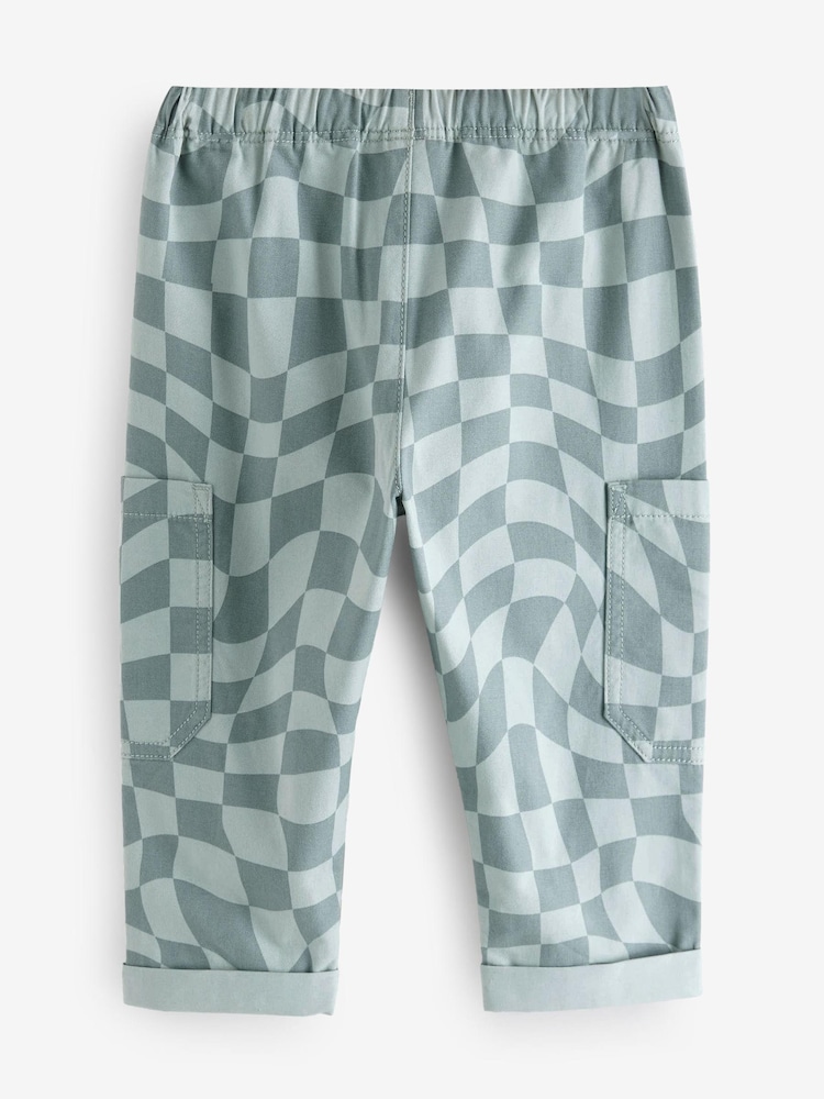 Blue Checkerboard Side Pocket 100% Cotton Pull On Trousers (3mths-7yrs) - Image 6 of 8