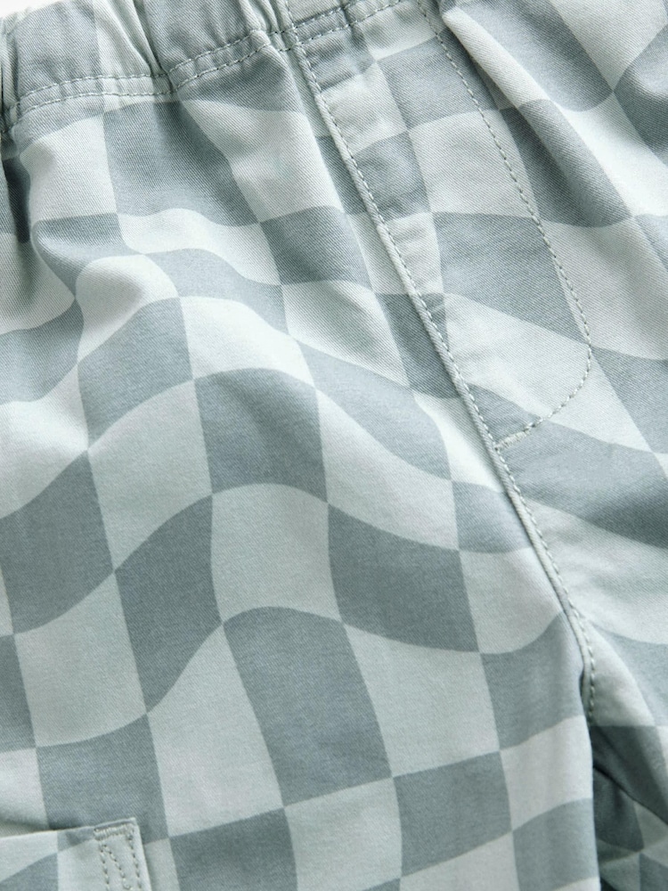 Blue Checkerboard Side Pocket 100% Cotton Pull On Trousers (3mths-7yrs) - Image 7 of 8