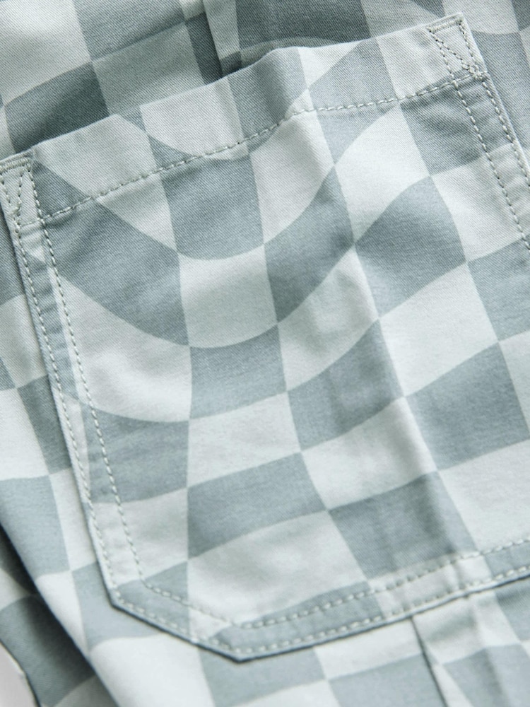 Blue Checkerboard Side Pocket 100% Cotton Pull On Trousers (3mths-7yrs) - Image 8 of 8