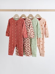 Green/Orange Floral 4 Pack Baby Footless Sleepsuits (0mths-3yrs) - Image 1 of 14