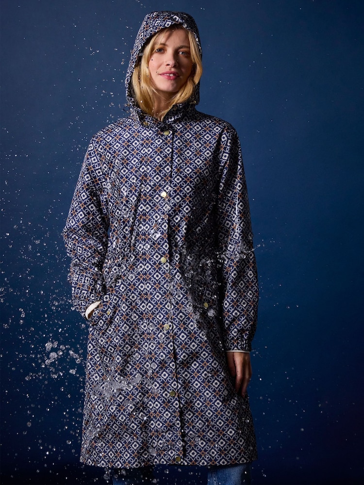 Joules Holkham Navy Waterproof Packable Raincoat With Hood - Image 1 of 13