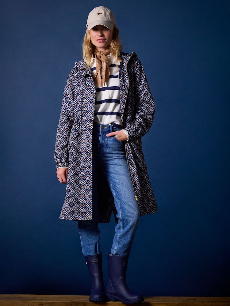 Joules Holkham Navy Waterproof Packable Raincoat With Hood - Image 2 of 13