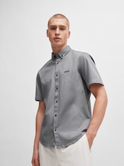BOSS Grey Regular Fit 100% Cotton Pique Short Sleeve Shirt - Image 1 of 6