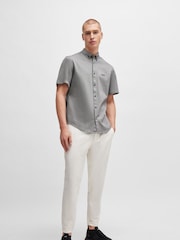 BOSS Grey Regular Fit 100% Cotton Pique Short Sleeve Shirt - Image 2 of 6