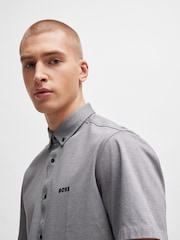 BOSS Grey Regular Fit 100% Cotton Pique Short Sleeve Shirt - Image 3 of 6