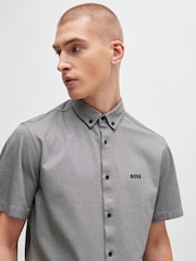 BOSS Grey Regular Fit 100% Cotton Pique Short Sleeve Shirt - Image 4 of 6